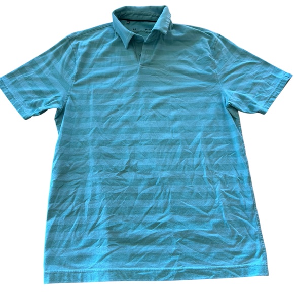 Under Armour Other - Under Armour Teal Blue Striped HeatGear Loose Fit Polo Shirt M